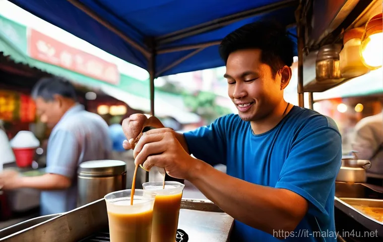 말레이시아 내 로컬 커뮤니티와 소통법 - **Prompt:** A lively evening scene at a Malaysian hawker center. Diverse groups of people, including...