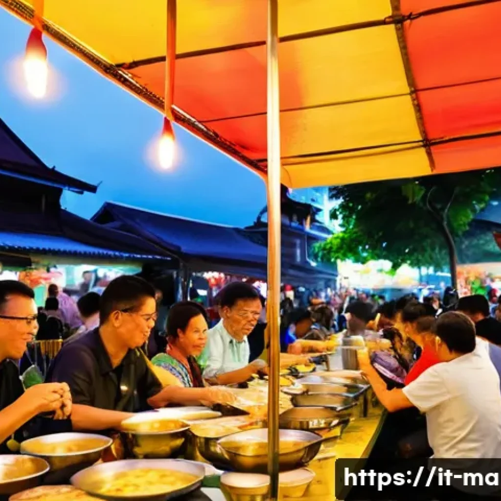 말레이시아 현지식과 서양식 레스토랑 비교 - **Vibrant Malaysian Night Market Experience**
    A bustling, authentic Malaysian night market scene...