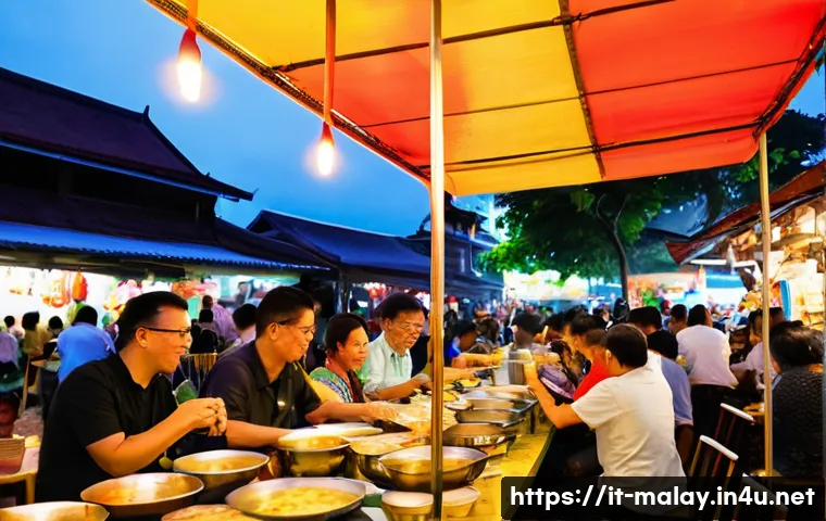 말레이시아 현지식과 서양식 레스토랑 비교 - **Vibrant Malaysian Night Market Experience**
A bustling, authentic Malaysian night market scene...