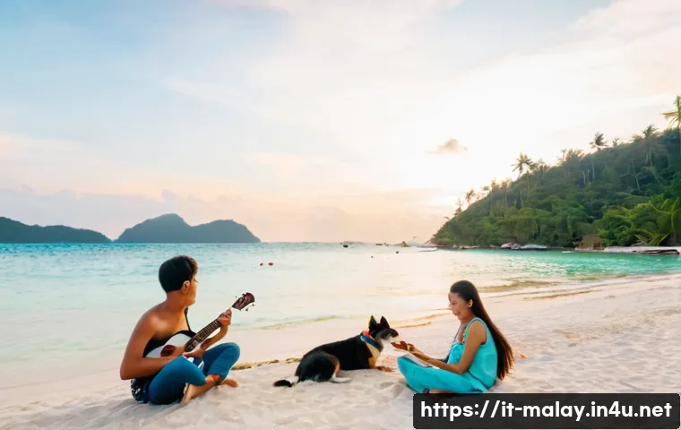 말레이시아의 섬 리조트 가격대별 비교 - **Image Prompt 1: "Perhentian Kecil - Backpacker's Paradise"**
"A young, diverse group of friend...
