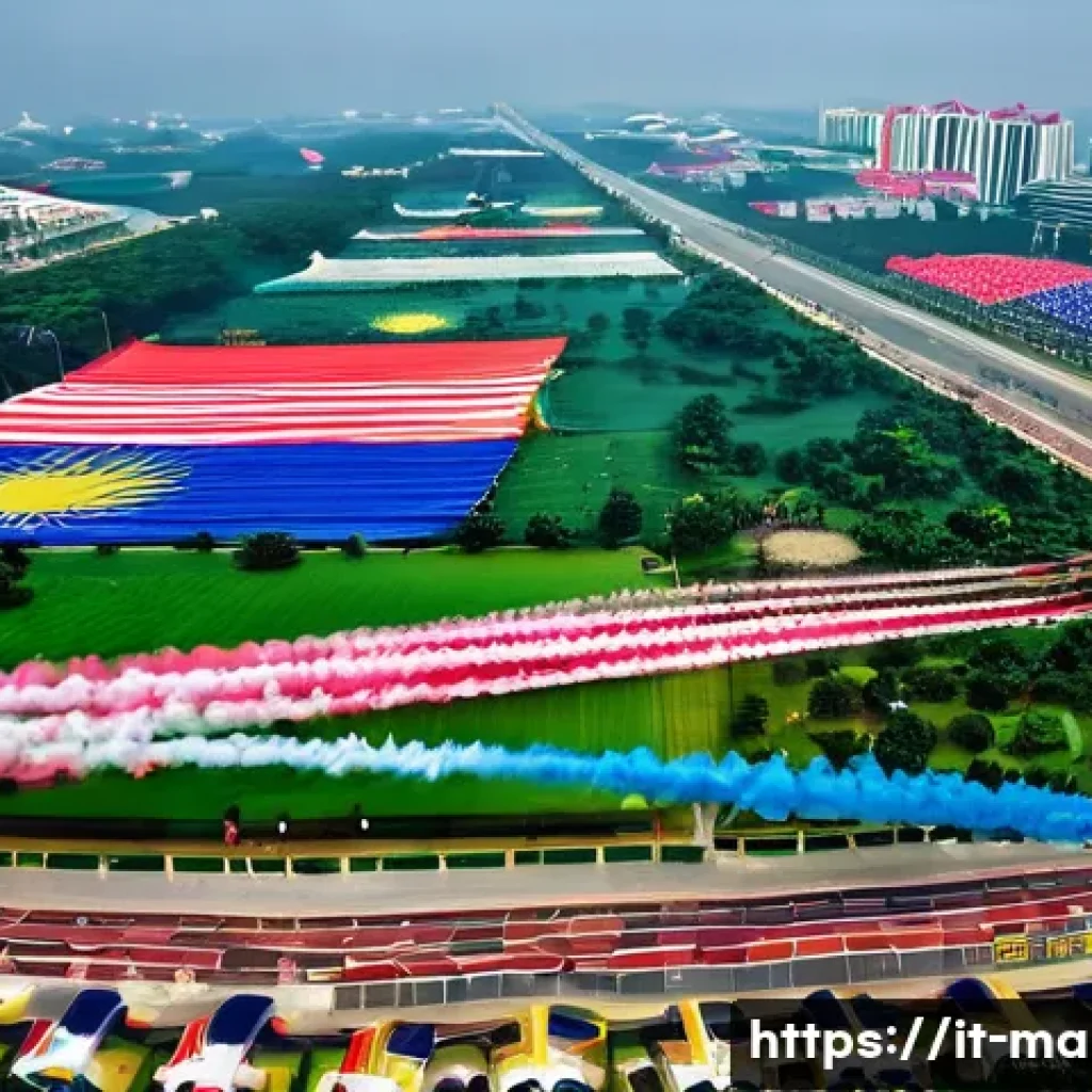 말레이시아의 독립기념일 이벤트 - **Vibrant Hari Merdeka Parade in Putrajaya:** A wide-angle shot capturing the grandeur of the Hari M...