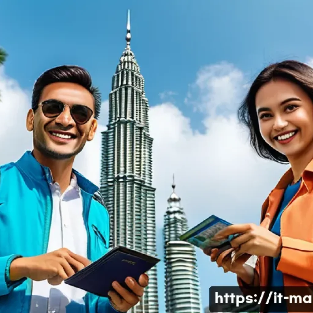 말레이시아 입국 비자 신청 방법 - A cheerful Italian tourist couple standing in front of the Petronas Towers in Kuala Lumpur, Malaysia...