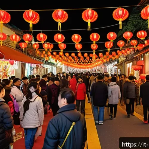 말레이시아의 전통 명절과 의식 - A vibrant Malaysian street during Chinese New Year celebrations, featuring colorful dragon dancers w...