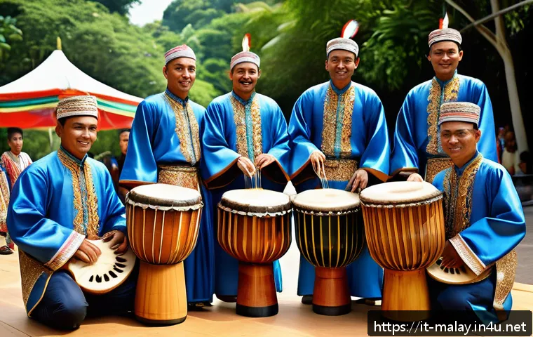 말레이시아의 전통 악기 가믈란 - A traditional Malaysian musical ensemble performing outdoors during a cultural festival, featuring m...