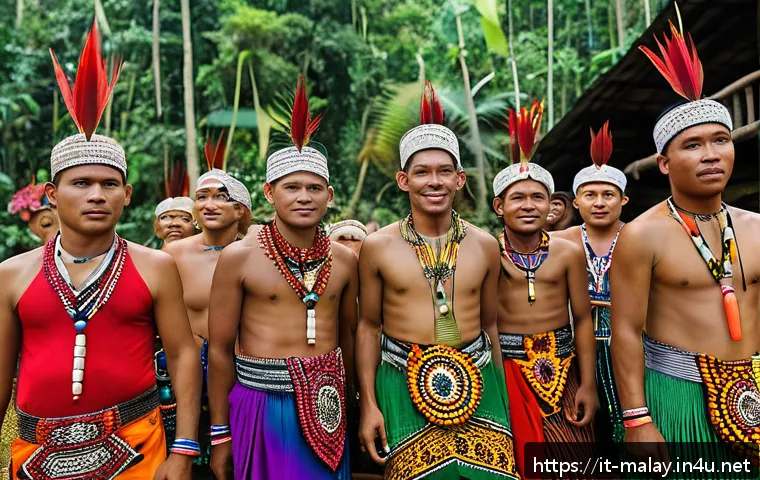 말레이시아의 소수 민족과 그들의 문화 - A vibrant traditional initiation ceremony of the Iban community in Sarawak, Malaysia, showcasing you...